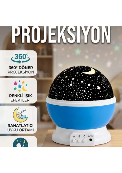 Yıldızlı Gökyüzü Projeksiyon Gece Lambası Renkli 360 Derece Döner Masa Lambası