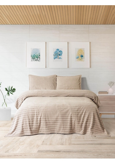 Merinos Modern Twist 3 Parça Çift Kişilik Battaniye Seti Kutulu 220x240 Mocha Mocha