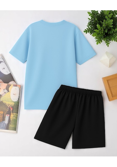 Uyguntarz Unisex Brooklyn Baskılı Tasarım Şort Takım Bebe Mavi