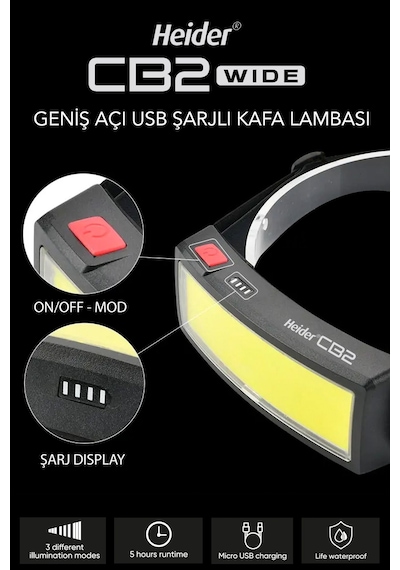 Janva CB2 Wide USB Şarjlı Geniş Açı Kafa Lambası - 5 Yıl Garantili- CE ve RoHS belgeli Çok Renkli