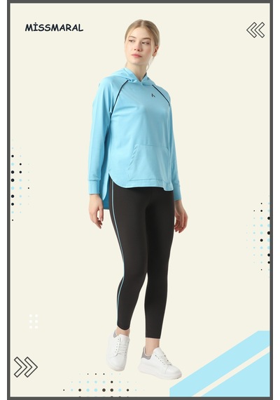 Kadın Eşofman Takım Spor Tunik & Slim Fit Tayt Dalgıç Kumaş Sports And Casual Mavi 3060 Mavi / Siyah
