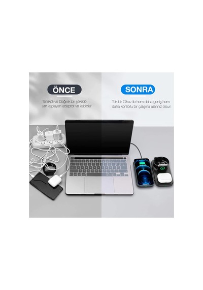 Ally W66 15w 3 İn1 Android + Apple Uyumlu iPhone Taşınabilir Mini Kablosuz Hızlı Şarj Stand - Hs08377954-2 Siyah