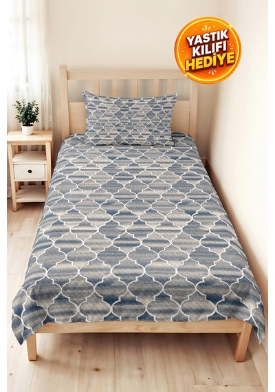 Mavi Geometrik Modern Pike Takımı - Beyaz Marakeş Stil Tek Kişilik Kapitone Yatak Örtüsü 160x220 Cm Kışlık İz Geçişi