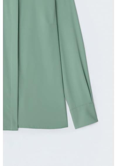 Sateen Klasik Düz Gömlek - Çağla Yeşili-124204