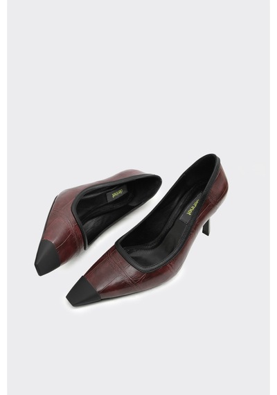 Derinet Alba Topuklu Stiletto Bordo Croco Bordo Croco