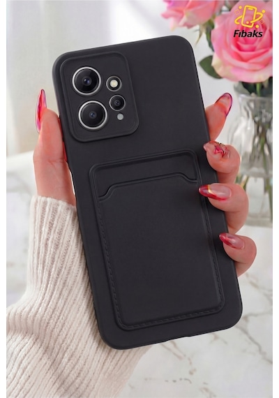 Fibaks Redmi Note 12 Uyumlu Kılıf Kamera Korumalı Kartlıklı Cüzdanlı Kırmızı Tuşlu Siyah Silikon Kapak