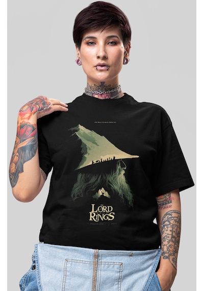 Yüzüklerin Efendisi Gandalf Film Baskılı Unisex Oversize Tişört Siyah