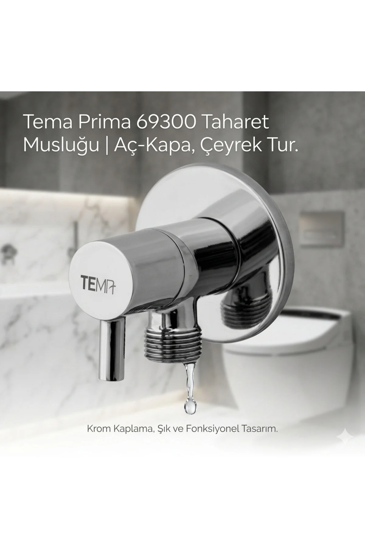 Prima Taharet Musluğu 69300 Aç Kapa Çeyrek Tur Banyo Tuvalet Krom Ara Musluk 1/2-3/8