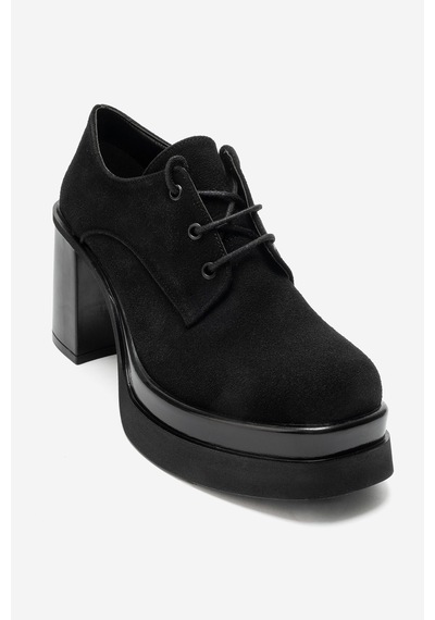 Luvi Shoes Odette Siyah Süet Platformlu Blok Topuklu Kadın Ayakkabı