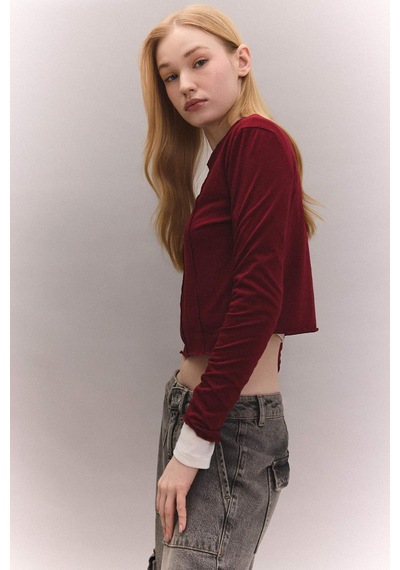 DeFacto Coool Fitted Bisiklet Yaka Basic Düz Crop Uzun Kollu Tişört C4469AX24SPBR182 DeFacto Coool Fitted Bisiklet Yaka Basic Düz Crop Uzun Kollu Tişört C4469AX24SPBR182