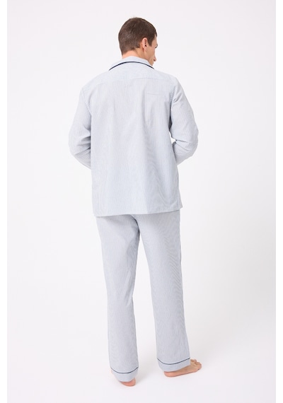 L'espadon Marısılk Seastrıpe Premium Dokuma Uzun Kollu Uzun Paçalı Erkek Pijama Takımı-3180 Mavi