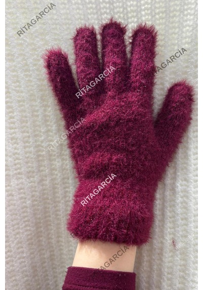 Peluş Uzun Eldiven Bordo