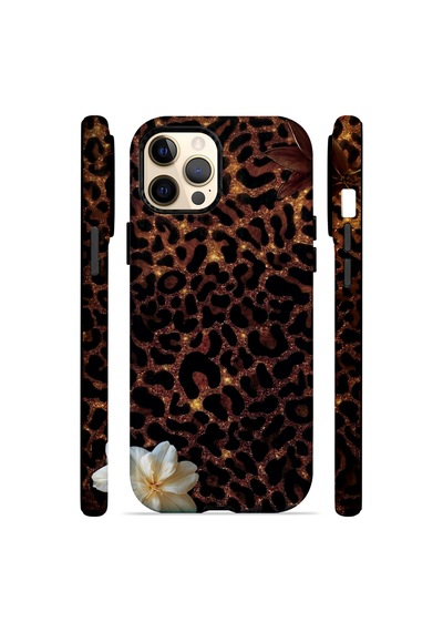 Velvoria Valestra Koyu Leopar Çiçek Apple iPhone Uyumlu 12 Pro Max Darbe Korumalı Kılıf Valestra Select - Koyu Leopar Çiçek