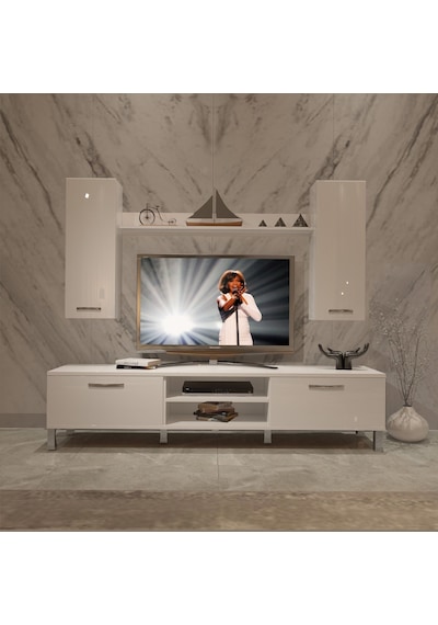 Decoraktiv Eko 7 Mdf Dvd Krom Ayaklı Tv Ünitesi Tv Sehpası Beyaz