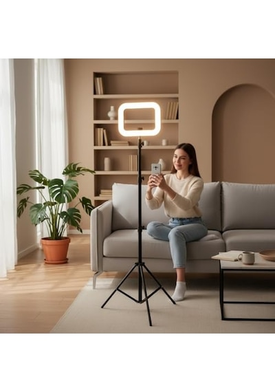 3in1 Şarjlı Led Ring Light Video Işık Seti Ayaklı Telefon Tutucu Bluetooth Kumandalı 20w 2500k-8500k Ayarlanabilir