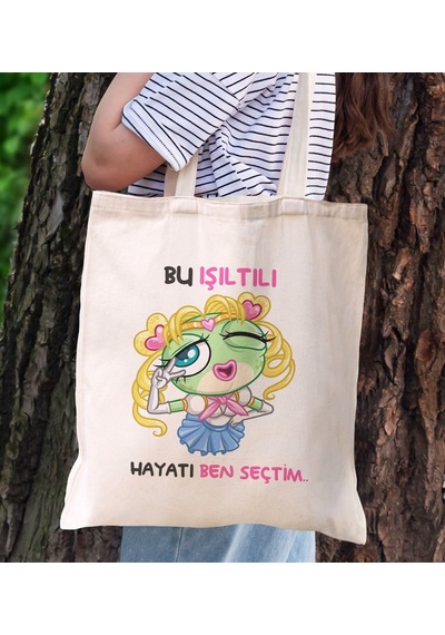 Bk Gift Bu Işıltılı Hayatı Ben Seçtim Tasarımlı Bez Çanta, Baskılı Omuz Çantası, Alışveriş Çantası, Arkadaşa Hediye Kobitmeyencom29828 Bk Gift