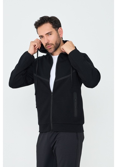 White Stone Siyah Cepli Kapüşonlu Fermuarlı Erkek Sweatshirt