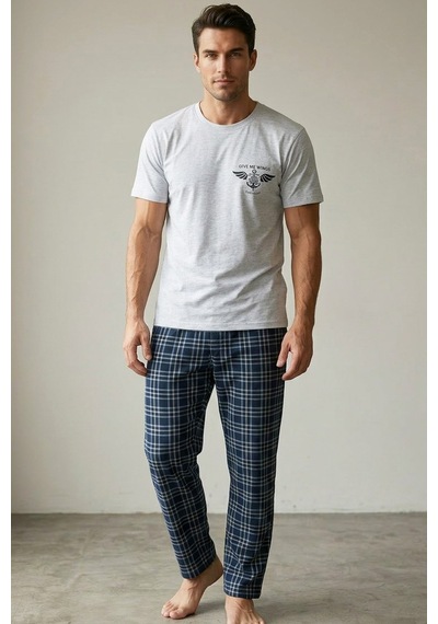 Siyah İnci Örme Kısa Kollu Pijama Takım 8006 Gri