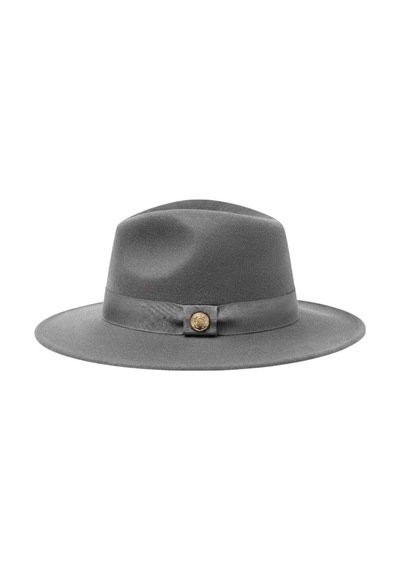 Tezzgelsin Kadın Metal Düğme Detaylı Kurdele Şeritli Kaşe Fedora Fötr Şapka Gri
