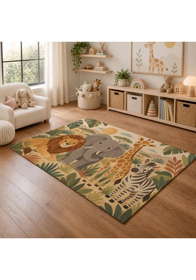 Kartela Halı Safari Dostları Çocuk Oyun Halısı Kaymaz Dot Taban Yıkanabilir 120 X 180 Cm