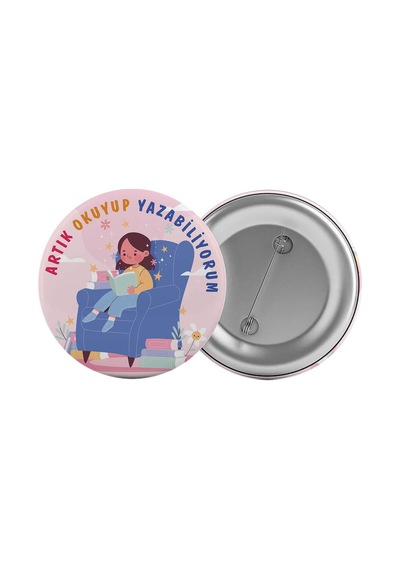 Artık Okuyorum Yazıyorum Çanta Rozeti 20 Adet En Büyük Boy 5.8cm İğneli Broş
