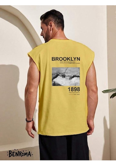 Brooklyn 1898 Baskılı Kolsuz Tişört Sari