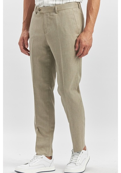 İmza Bej Kendinden Desenli Bez Ayağı Slim Fit Classic Pantolon 1003240165 Bej
