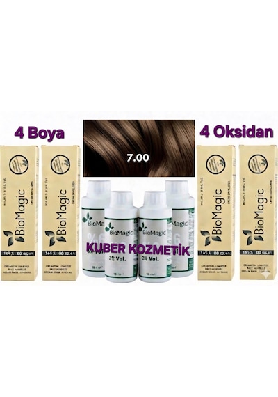 Biomagic 7.00 Kumral Organik İçerikli Amonyaksız Kalıcı Saç Boyası 4 Boya+ 4 Oksidan