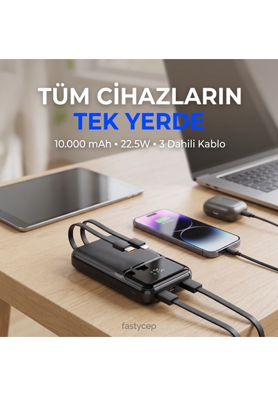 Buradabulabilirsin Snp-3006 10.000 Mah Hızlı Şarj Led Göstergeli Powerbank 3in1 Dahili Kablolu Powerbank Çoklu Giriş Bbz Çok Renkli