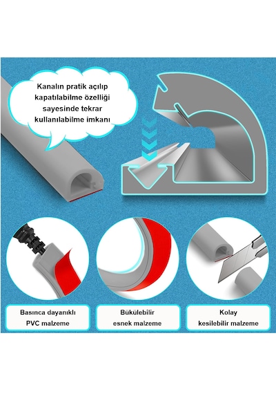 Greentech Esnek Kablo Kanalı Gri / Gt-kk02