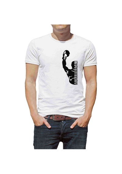 Muhammed Ali Yumruk Baskılı Beyaz Erkek Tshirt