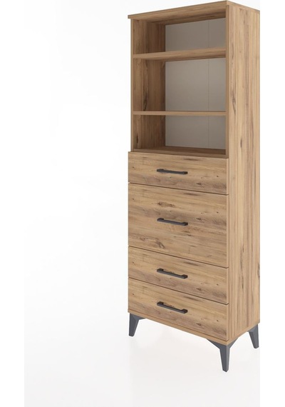 Arges Dolap 3 Raflı 4 Çekmeceli 60x30x163 Çam-çam Çam