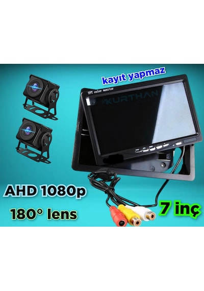 2 Adet Ahd 1080p 180 Derece Geniş Açılı Kamera Ve 7'' Qled Ekran