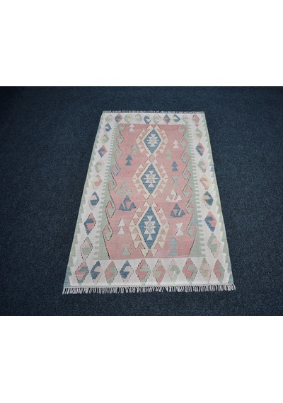 Zehra Abla Halı Vintage El Dokuma Nadir Pastel Pınarbaşı Kayseri Yün Kilim 7458 Çok Renkli