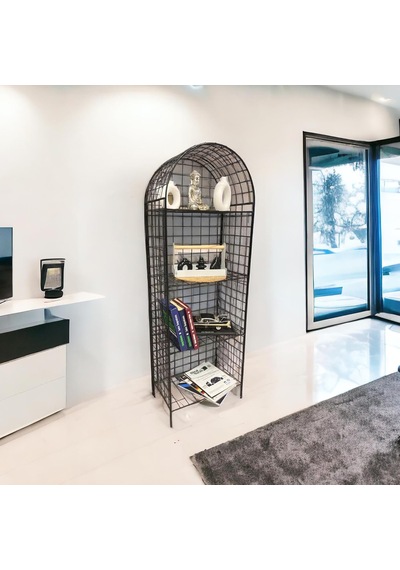 Modern Dekoratif Tel Metal Kitaplık & Çiçeklik Raf - Siyah Diğer