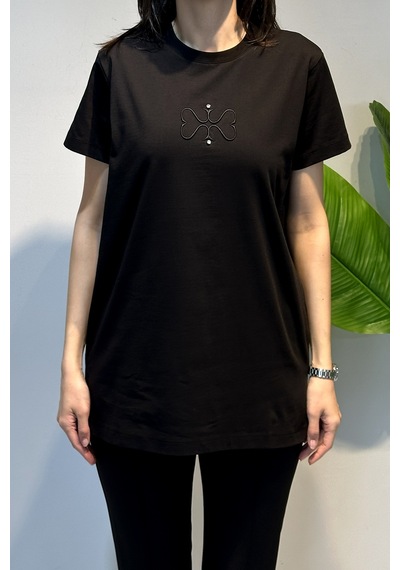 Missemramiss Pamuklu Nakışlı Tshirt Tunik 5360 Siyah