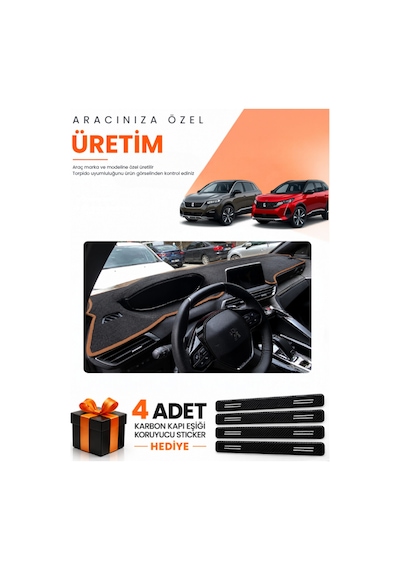 Peugeot 3008 2016-2023 Uyumlu Torpido Koruma Örtüsü Oto Kılıfı - Siyah Kahverengi