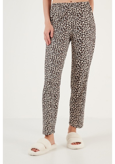 Lela Yumuşak Dokulu Bisiklet Yaka Bayan Pijama Takımı 6097605 Siyah-Leopar