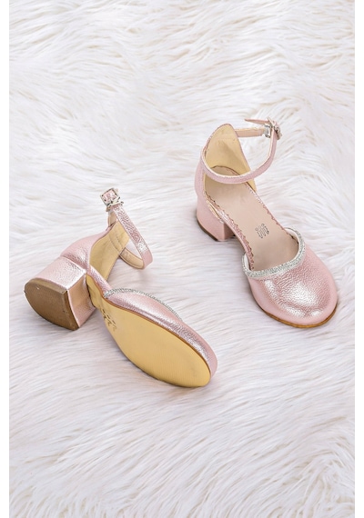 Kiko Kids 771 Taşlı Kız Çocuk 5 Cm Topuklu Sandalet Ayakkabı Pudra