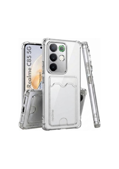 Realme C85 5g Uyumlu Kartlıklı Kılıf Darbe Emici Köşe Korumalı Cüzdanlı Silikon Kapak Şeffaf