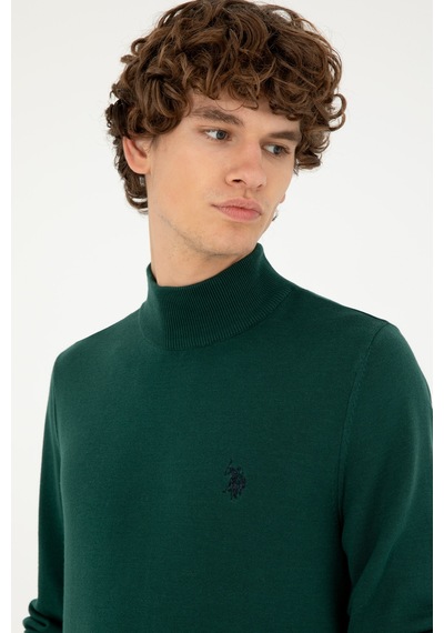 U.S. Polo Assn. Erkek Slim Fit Yarım Boğazlı Koyu Yeşil Basic Kazak 50293499-VR079