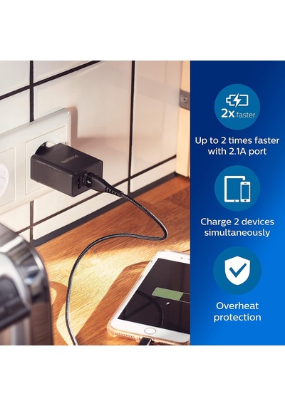 Philips 2 Usb-a Duvar Şarjı Dlp2610