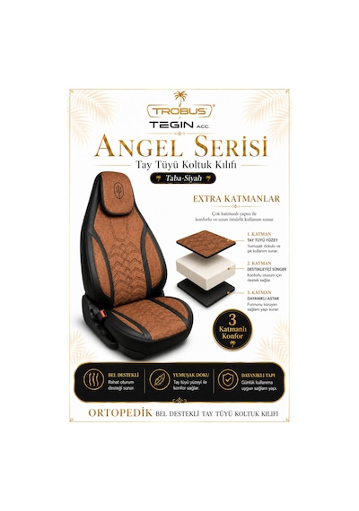 Seat Leon 2005 Ve Sonrası Uyumlu Angel Serisi Tay Tüyü Koltuk Kılıfı Taba Siyah