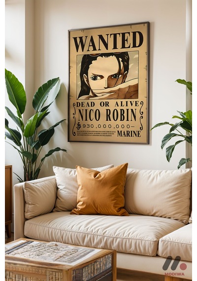 One Piece Nico Robin Wanted Poster, Siyah Çerçeveli Duvar Tablosu - Anime Severlere Özel Hediye