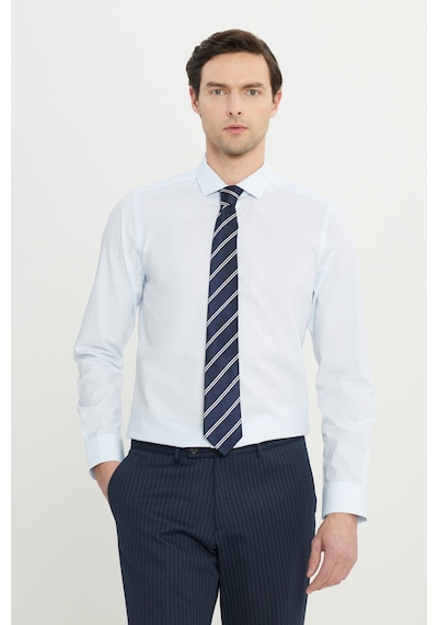 AC&Co / Altınyıldız Classics Erkek Mavı Flamlı Slim Fit Dar Kesim Düğmeli Yaka Gömlek Mavı