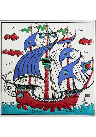 Armada Çini 20x20 Cm ED 330 Osmanlı Kalyon Eldekoru Çini karo