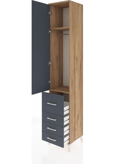 Hyperion Dolap 2 Raflı 4 Çekmeceli Tek Askılı 44x44x243 Çam-a... Çam