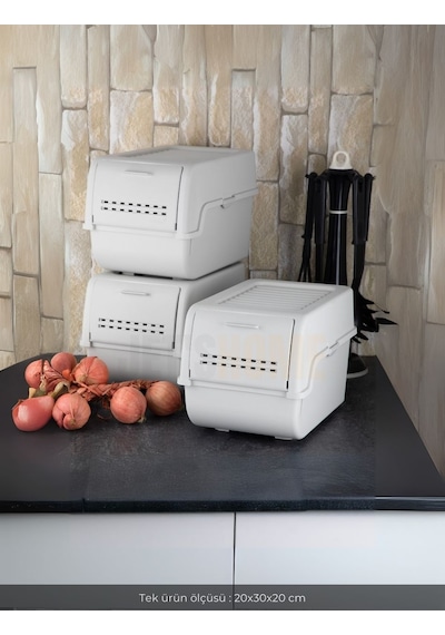 3'lü Set Organizer Erzak Kutusu Bpa Free Saklama Kutusu Soğanlık Sebzelik Sepet Gri 8 Lt X 3 Gri