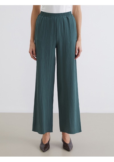 Lcwaıkıkı Classic Haki Beli Lastikli Dokulu Geniş Paça Kadın Pantolon
