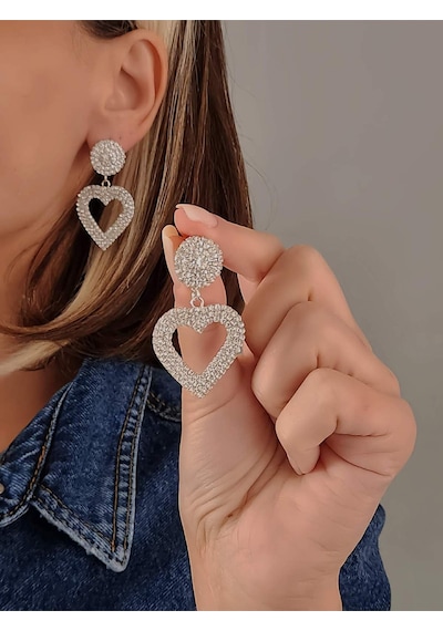 Kalp Love Aşk Sallantılı Model Gümüş Kaplama Küpe Silver